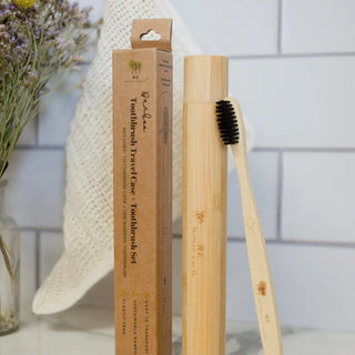 Bamboo Toothbrush Case with Brush