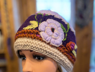 Floral Wool Beanie in Plum