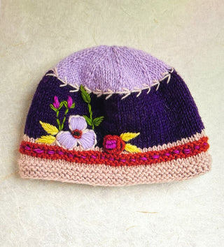 Floral Wool Beanie in Plum