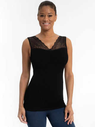 Elietian Reversable Lace Inset Top in Black