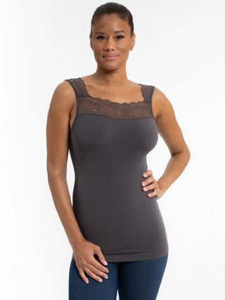Elietian Reversible Lace Inset Top in Charcoal
