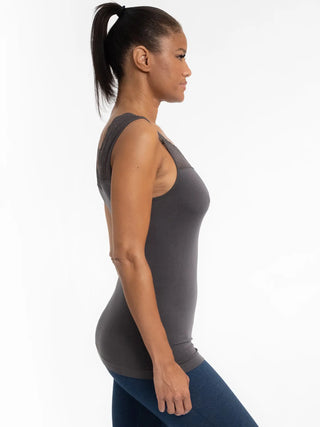 Elietian Reversible Lace Inset Top in Charcoal