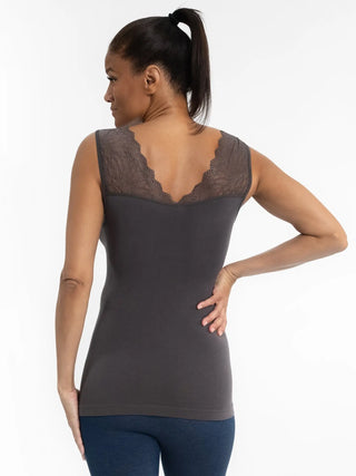 Elietian Reversible Lace Inset Top in Charcoal