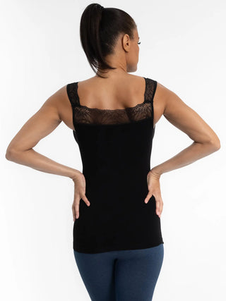 Elietian Reversable Lace Inset Top in Black