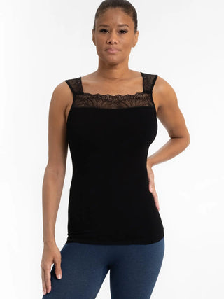 Elietian Reversable Lace Inset Top in Black
