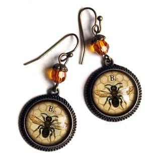 Glass Cabochon Cottage Core Bee Earrings