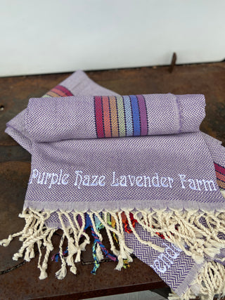 Embroidered Turkish Towel in Lavender Rainbow- NEW!