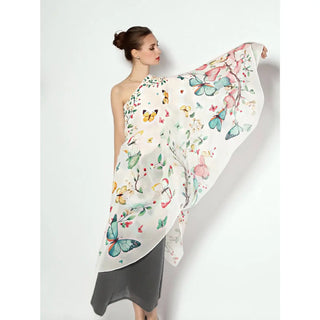 Multi-Colored Butterfly Scarf in White