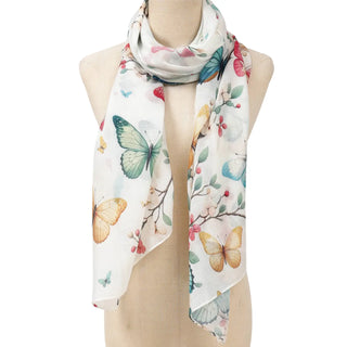Multi-Colored Butterfly Scarf in White