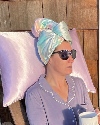 Satin Wrapped Microfiber Hair Towel in Aura
