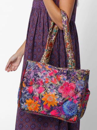 Reversible Puffy Tote Bag w/ Tuscan Border
