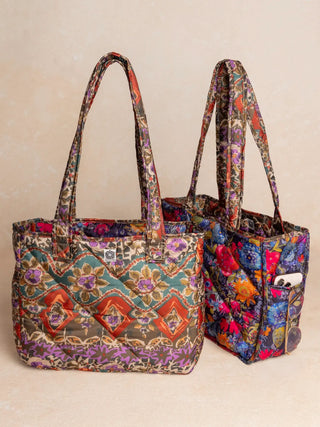 Reversible Puffy Tote Bag w/ Tuscan Border