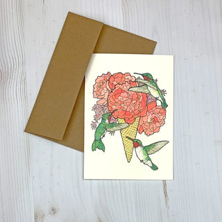 Hummingbird Flower Cone Note Card