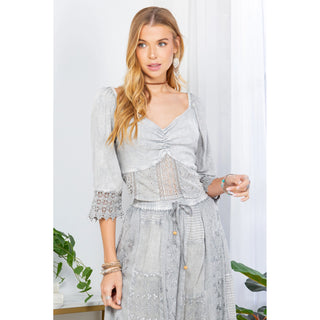 Stonewashed Lace Crop Top
