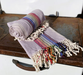 Organic Cotton Turkish Towel in Lavender Rainbow