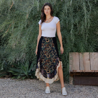 Bohemian Country Ruffled Panel Skirt