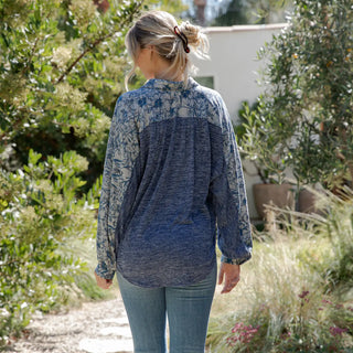 Western Knit Shirt w/Boho Back in Blue