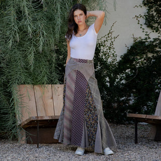Upcycled Bias-Cut Boho Maxi Skirt