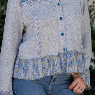 Cozy Knit Shirt Jacket with Ruffle Details