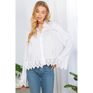 White Lace Trucker Jacket by Young Threads